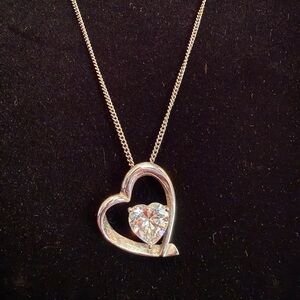 Elegant Silver Heart Pendant Necklace, 24” chain